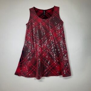 Agnes & Dora XS Sequin Plaid Sleeveless Dress Red Black Mini